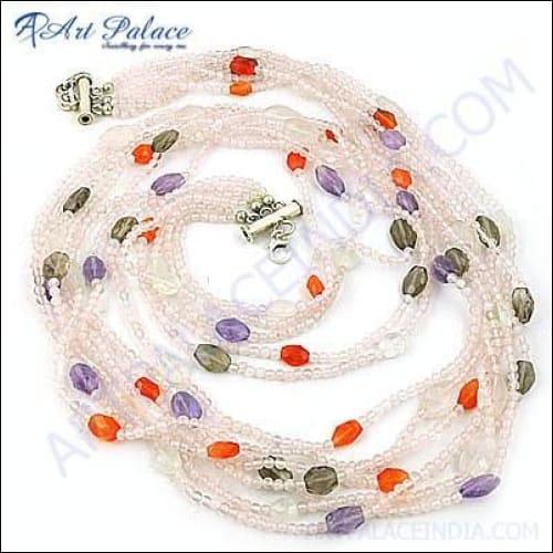 Hot Selling Crystal & Rose Quartz Gemstone Silver Necklace