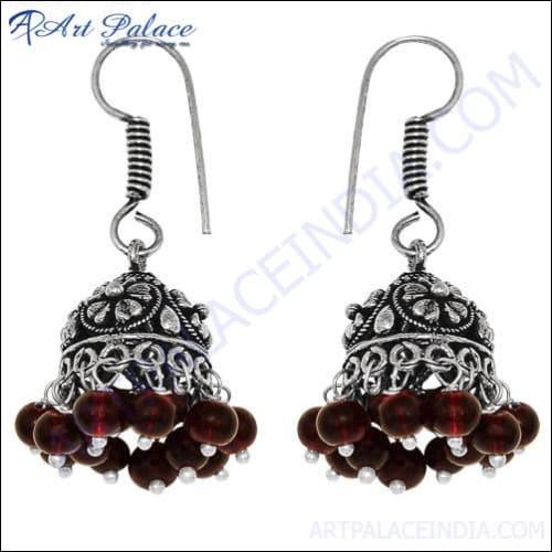 Hot Traditional Garnet Beads Jhumka Earring Jhumka Silver Earrings Fancy Earrings