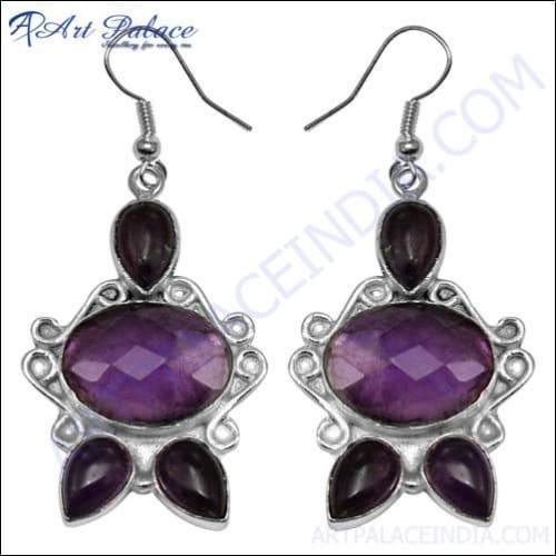 Impressive Amethyst Glass Earring Gorgeous Earrings German Silver Earrings