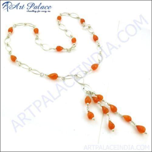 Impressive & Unique Beautiful Red Onyx Gemstone Silver Necklace