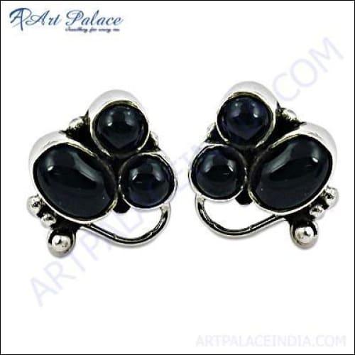 Impressive Black Onyx Silver Gemstone Earrings Superior Earrings Gemstone Silver Earrings