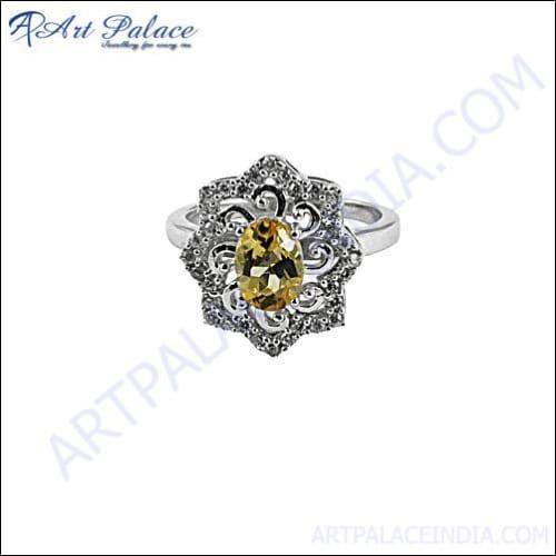 Impressive Citrine & Cubic Zirconia Silver Ring