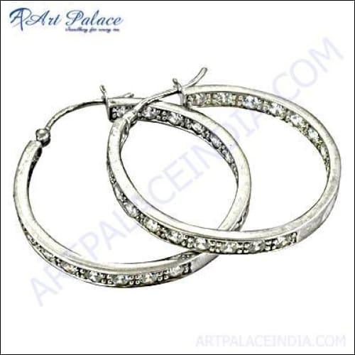 Impressive Cubic Zirconia Gemstone 925 Silver Earrings Cz Silver Earrings Party Wear Cz Earrings