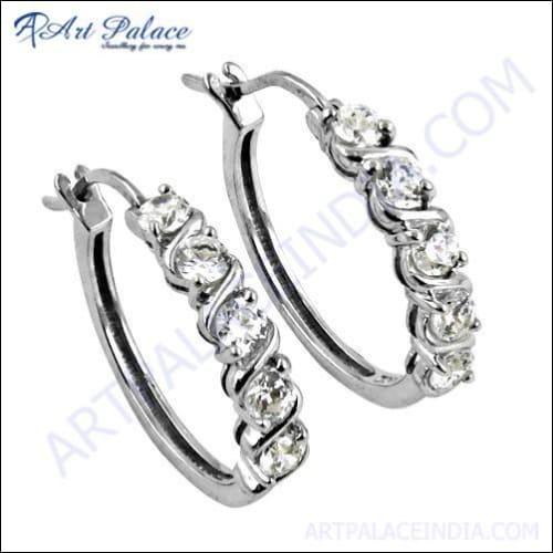 Impressive Cubic Zirconia Gemstone Silver Earrings