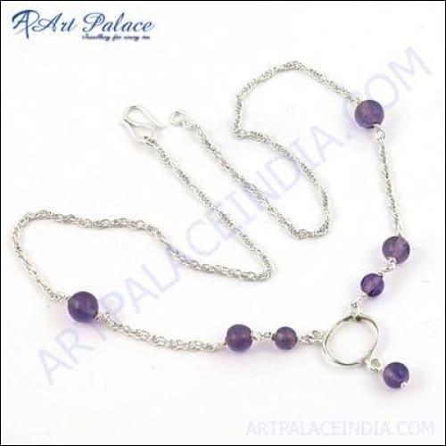 Impressive Fashionable Amethyst Gemstone Silver Necklace Amethyst Beaded Necklace Beaded Silver Necklace