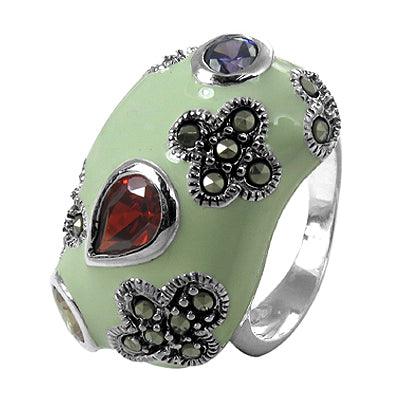 Impressive Gemstone Silver Ring. Romantic Gemstone Silver Ring Marcasite Ring Trendy Rings