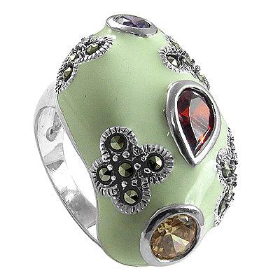 Impressive Gemstone Silver Ring. Romantic Gemstone Silver Ring Marcasite Ring Trendy Rings