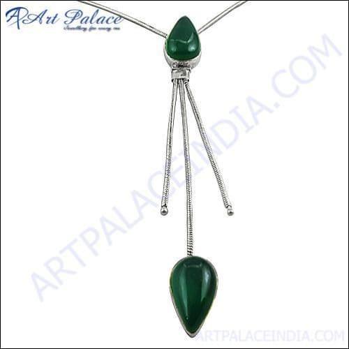 Impressive Green Onyx Silver Necklace