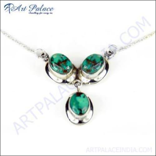 Impressive Turquoise Gemstone Silver Necklace Beautiful Necklace Trendy Necklace Solid Necklace
