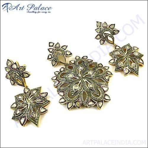India's Best Victorian Pendant With Earrings Set For Bridle, 925 Sterling Silver Designer Victorian Sets Awesome Victorian Sets