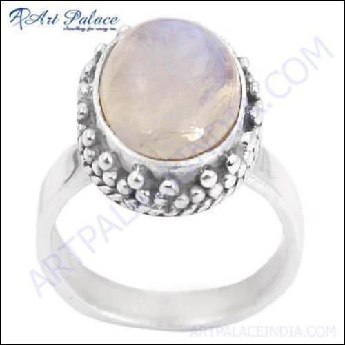Indian 925 Sterling Silver Jewelry, Ethnic Designer Rainbow Moonstone Silver Ring