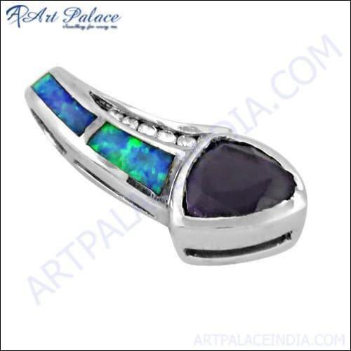 Indian 925 Sterling Silver Jewelry, Handcrafted Zirconia, Inlay & Amethyst Gemstone Silver Pendant Jewelry