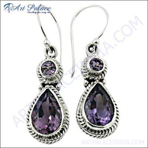 Indian Amethyst Gemstone Silver Designer Earrings Adorable Gemstone Earrings 925 Silver Earrings