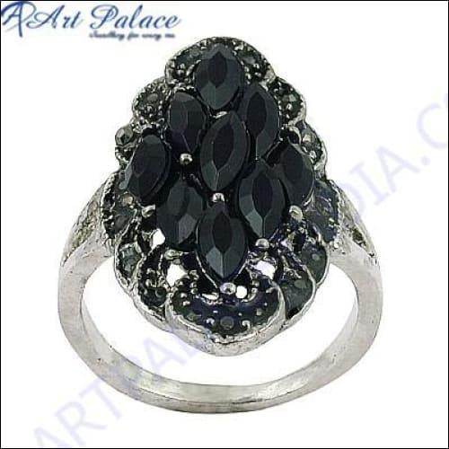 Indian Black Onyx & Gun Metal Gemstone Silver Marcasite Ring Coolest Marcasite Rings Simple Marcasite Rings