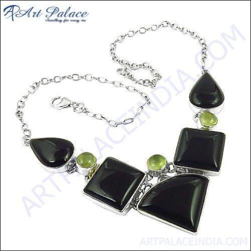 Indian Black Onyx Designer Silver Necklace