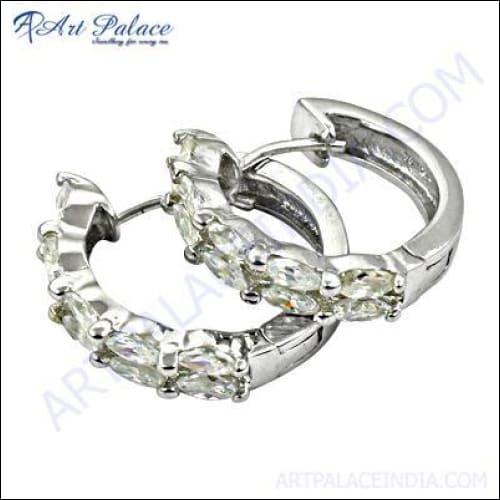 Indian Design Cubic Zirconia Gemstone Silver Earrings Superb Cz Earings Party Wear Cz Earring Cz Earrings