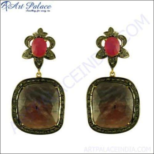 Indian Design Gemstone Silver Earring