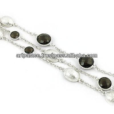 Indian Design Smokey Quartz Gemstone Silver Bracelet Smokey Quartz Bracelet Trendy Bracelet