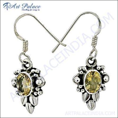 Indian Designer Citrine Silver Earrings Citrine Earrings Solid Gemstone Earrings
