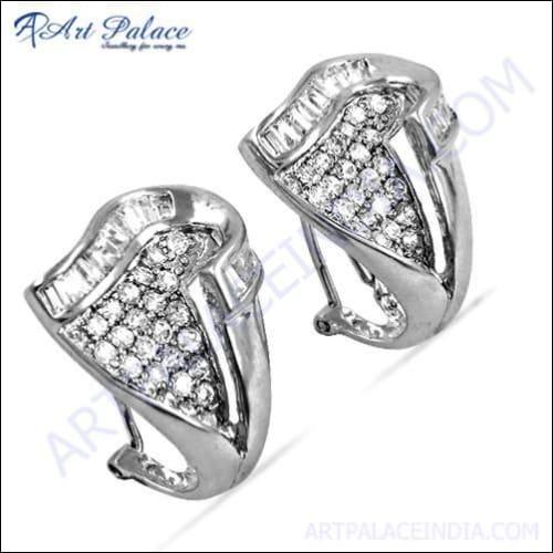 Indian Designer Cubic Zirconia Silver Earring