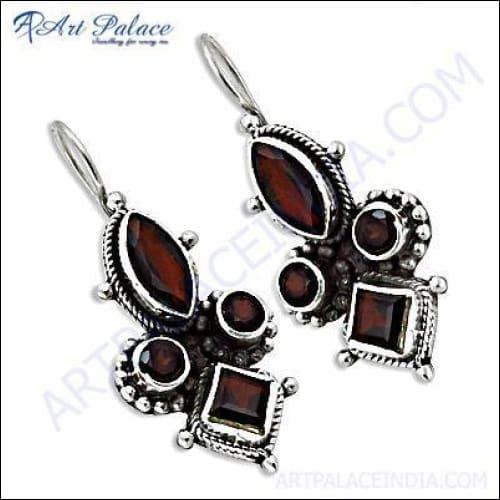 Indian Designer Garnet Gemstone Silver Earrings Garnet Earrings Ethnic Earrings Fancy Earrings