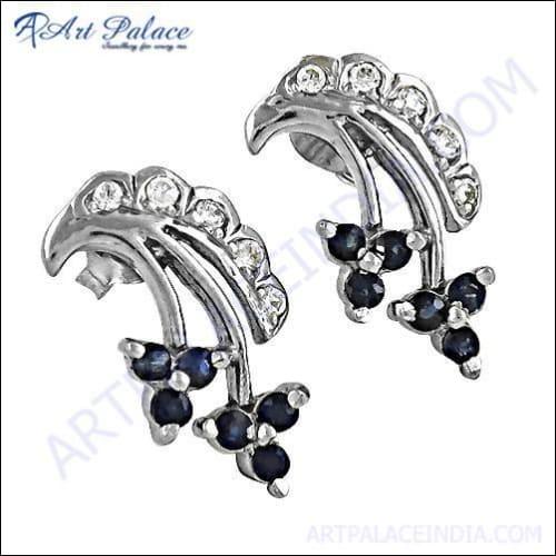 Indian Designer Inkzirconia & Cz Gemstone Silver Earrings
