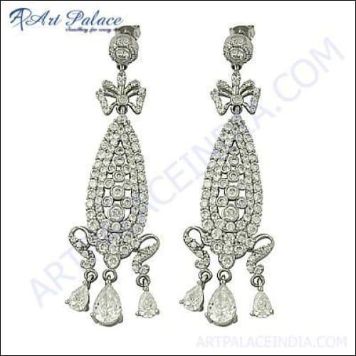 Indian Designer Silver Jewelry, Cubic Zirconia Gemstone Silver Earrings