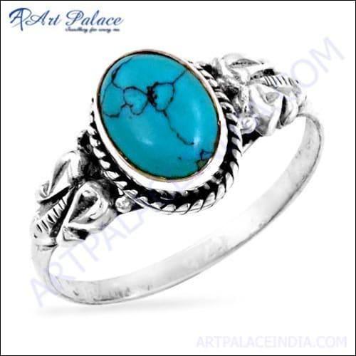 Indian Designer Turquoise Gemstone Silver Ring