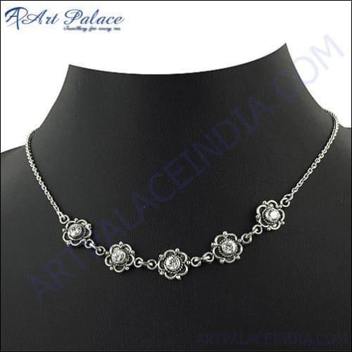 Indian Ethnic Cubic Zirconia Gemstone Silver Necklace Beautiful Cz Necklace 925 Silver Necklace
