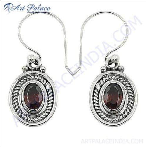 Indian Ethnic Designer Garnet Gemstone Silver Earrings, 925 Sterling Silver Jewelry Garnet Gemstone Earrings Gemstone Silver Earrings