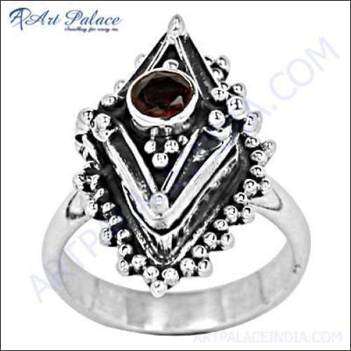 Indian Ethnic Designer Silver Ring, 925 Sterling Silver Jewelry, Garnet Gemstone Silver Ring