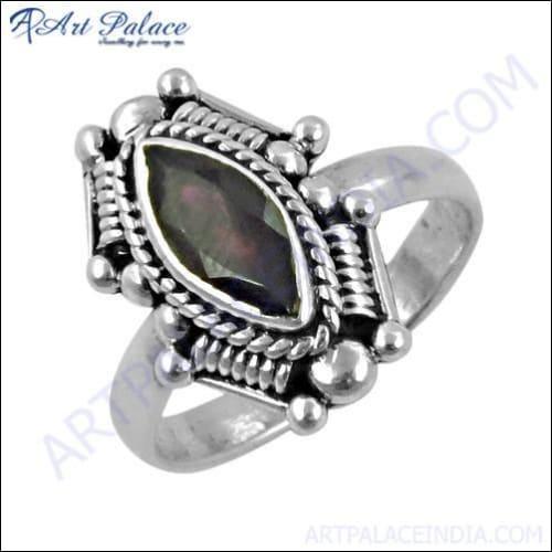 Indian Ethnic Work Garnet Gemstone Silver Designer Ring, 925 Sterling Silver Jewelry