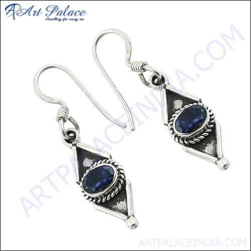 Indian Silver Jewelry, 925 Sterling Silver Jewelry, Ethnic Designer Iolite Gemstone Silver Earrings Iolite Earrings Blue Gemstone Earrings Coolest Earrings