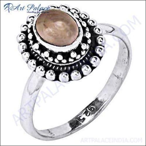 Indian Silver Jewelry, 925 Sterling Silver Jewelry, Ethnic Designer Rose Quartz Gemstone Silver Ring