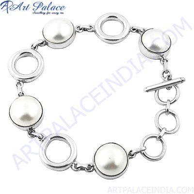 Indian Silver Mabe Pearl Gemstone Bracelet Pearl Bracelet Gorgeous Bracelet
