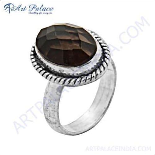 Indian Smokey Quartz Gemstone German Silver Ring