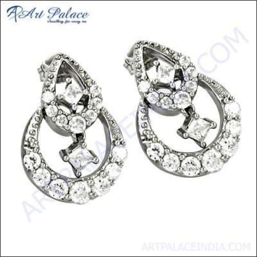 Indian Touch Cubic Zirconia Gemstone 925 Silver Earrings Glittering Cz Earrings Stylish Earrings