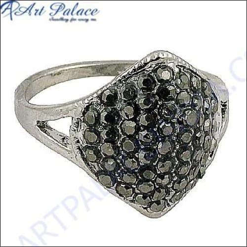 Indian Touch Gun Metal Gemstone Silver Ring Glamours Marcasite Rings Trendy Marcasite Rings