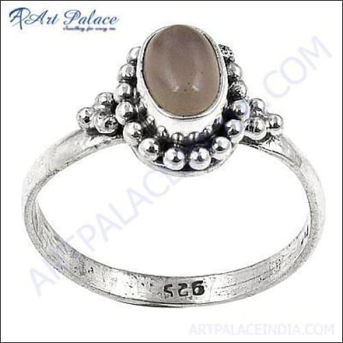 Indian Touch Rose Quartz Gemstone Ethnic Designer Silver Ring