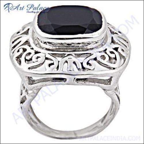 Indian Traditional Black Onyx Silver Ring