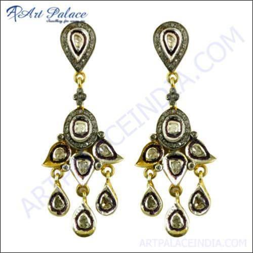 Indian Traditional Diamond Gold Plated Silver Earrings Stylish Victorian Earrings Expensive Victorian Earrings