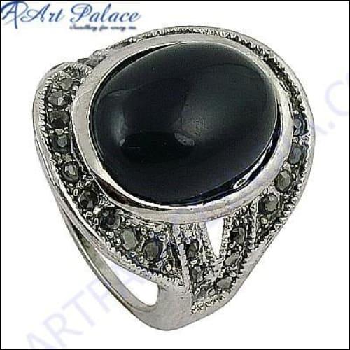 Ingenious Black Onyx & Gun Metal Marcasite Silver Ring Pretty Marcasite Rings Party Wear Marcasite Rings