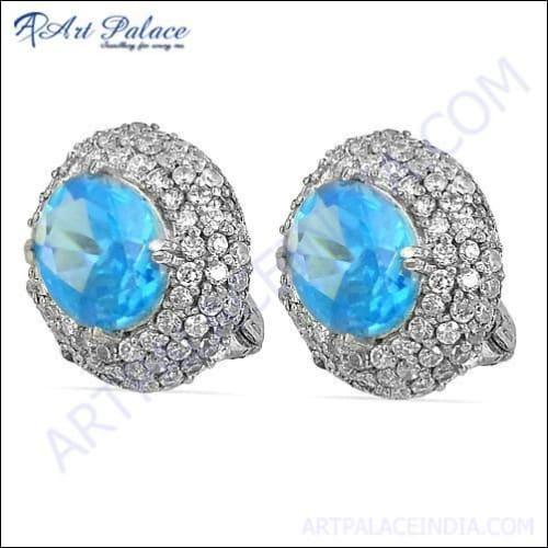 Ingenious Blue & White Cubic Zirconia Gemstone Silver Earrings