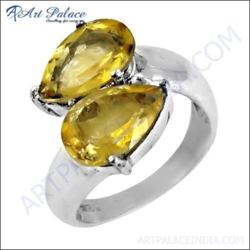 Ingenious Bypass Gemstone Silver Rings With Citrine