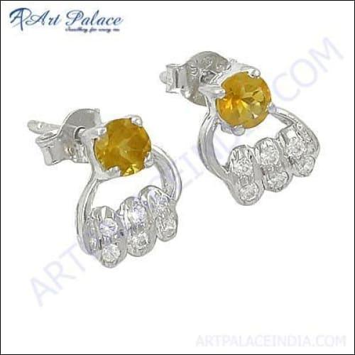 Ingenious Citrine & Cubic Zirconia Gemstone Silver Earrings