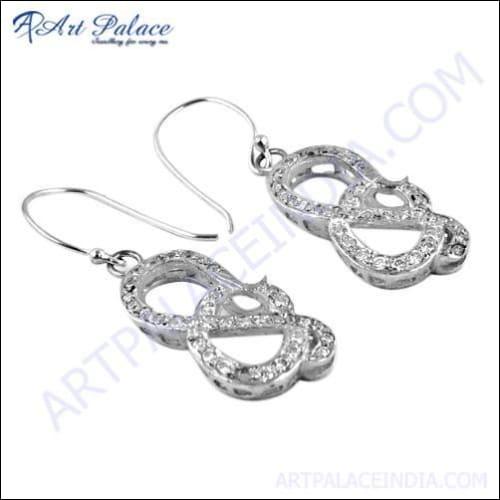 Ingenious Cubic Zirconia Cz Gemstone Silver Earrings, 925 Sterling Silver Jewelry