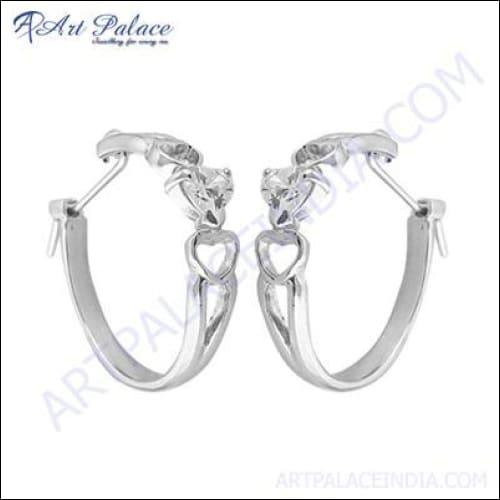 Ingenious Cubic Zirconia Gemstone Silver Hoop Earrings