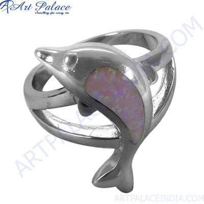 Inley Gemstone Silver Ring. Romantic Gemstone Silver Ring Fish Inlay Ring Fancy Inlay Ring