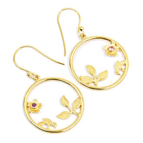 Inside Fancy Designer 925 Sterling Silver Golden Polished Pink CZ Gemstone Earring Glamours Earrings Trendy Earrings
