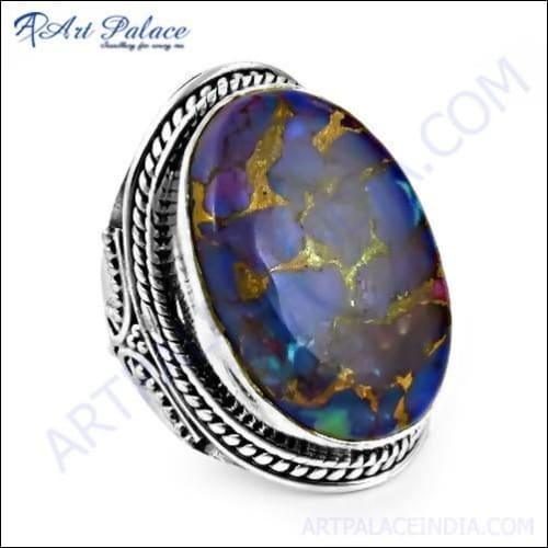 Inspired Blue Opal Turquoise Gemstone Silver Designer Ring